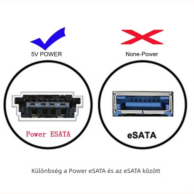 Tápellátással ellátott Type-C–ESATA adapterkábel USB-SATA interfésszel, 0,2 m hosszú, egyfejű, egyenes csatlakozó.