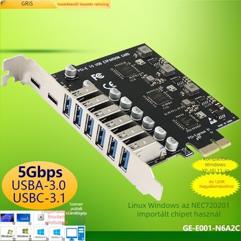 Asztali PCIe adapterkártya USB 3.0 Type-C 3.1 NEC720201 5Gbps GE-E001-N6A2C kamerás videó rögzítéshez
