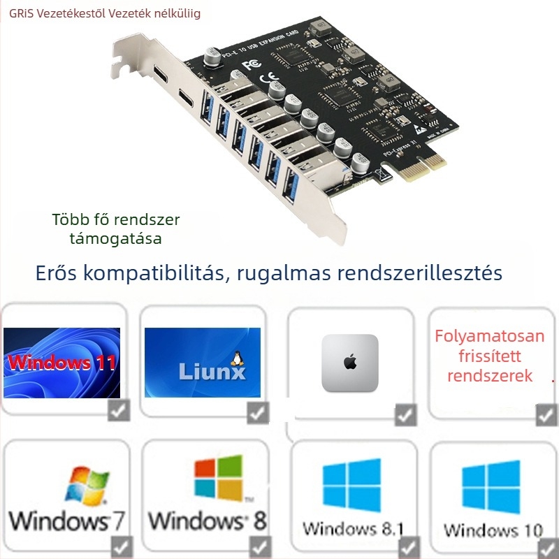 Asztali PCIe adapterkártya USB 3.0 Type-C 3.1 NEC720201 5Gbps GE-E001-N6A2C kamerás videó rögzítéshez