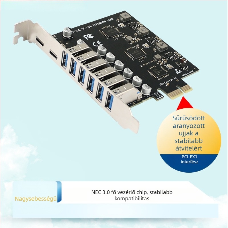 Asztali PCIe adapterkártya USB 3.0 Type-C 3.1 NEC720201 5Gbps GE-E001-N6A2C kamerás videó rögzítéshez