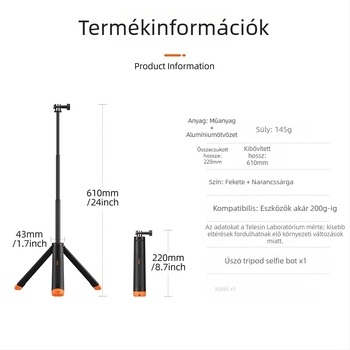 Úszó tripod Selfie stick GoPro, DJI és Insta360 kamerákhoz (TELESIN; Modell S1-tss-02; Anyag: műanyag + alumínium ötvözet; Univerzális kompatibilitás)