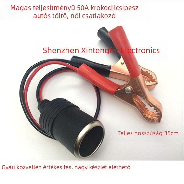 12V-os autó akkumulátor hosszabbító kábel klipszekkel és cigarettagyújtóhoz csatlakozó véggel, modell XTF-039, Xintengfei márka, vészhelyzeti energiaellátáshoz