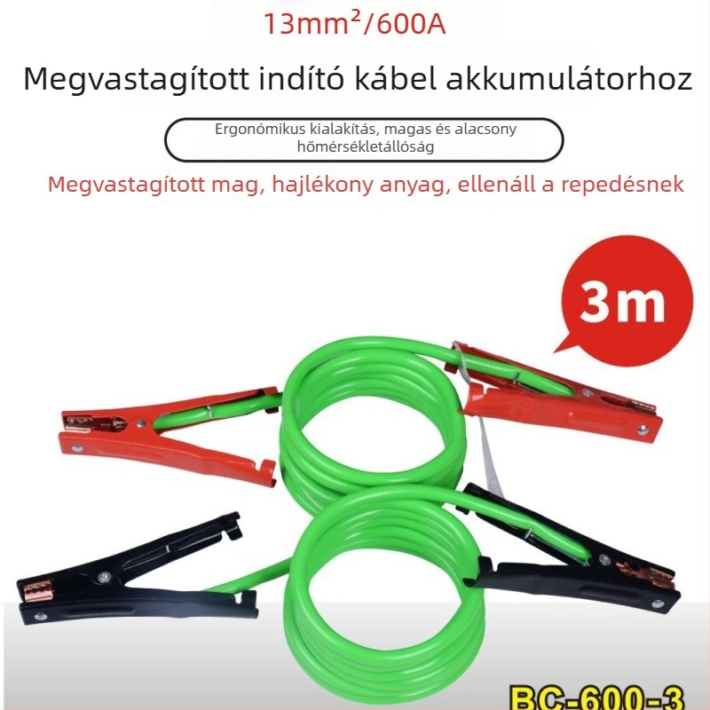 Teherautó akkumulátor indítókábel | rézbevonatú alumínium mag, antifagyasztó PVC anyag, megnövelt csipeszek | Modell BC-600-3 | Márka Qiao Ba | 3,6 L motorokhoz