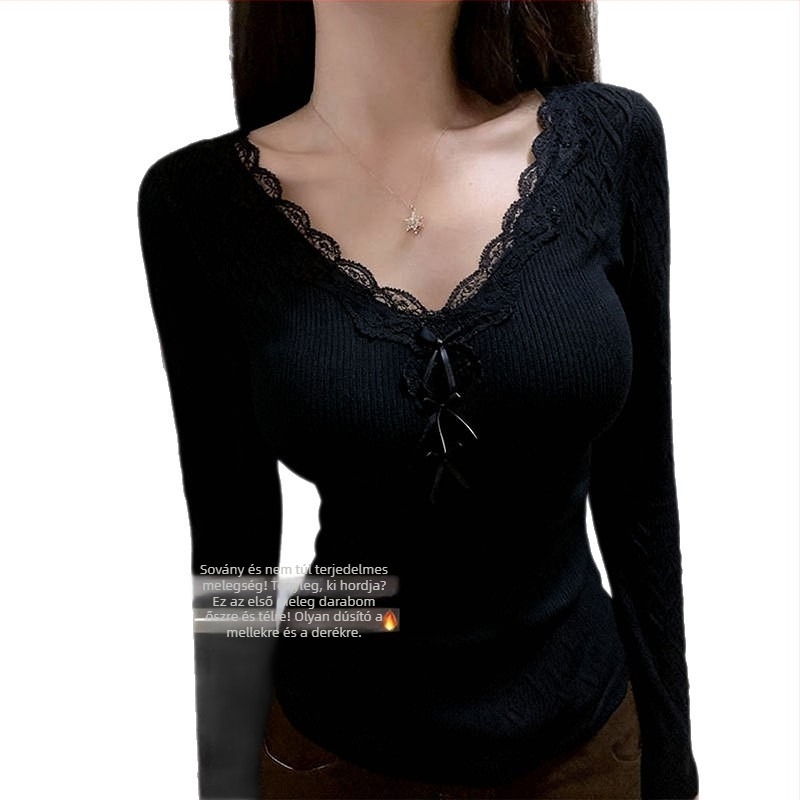 Nylon V-nyakú kefézett belsővel és fleece-bevonattal ellátott hosszú ujjú T-shirt, rövid fazon, oversize
