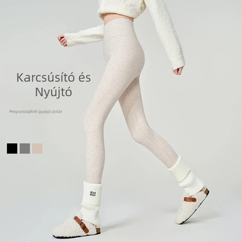 Női fleece belsés leggings, tejfehér színben, vastag és meleg, karcsúsító hatás, őszi-tavaszi stílus
