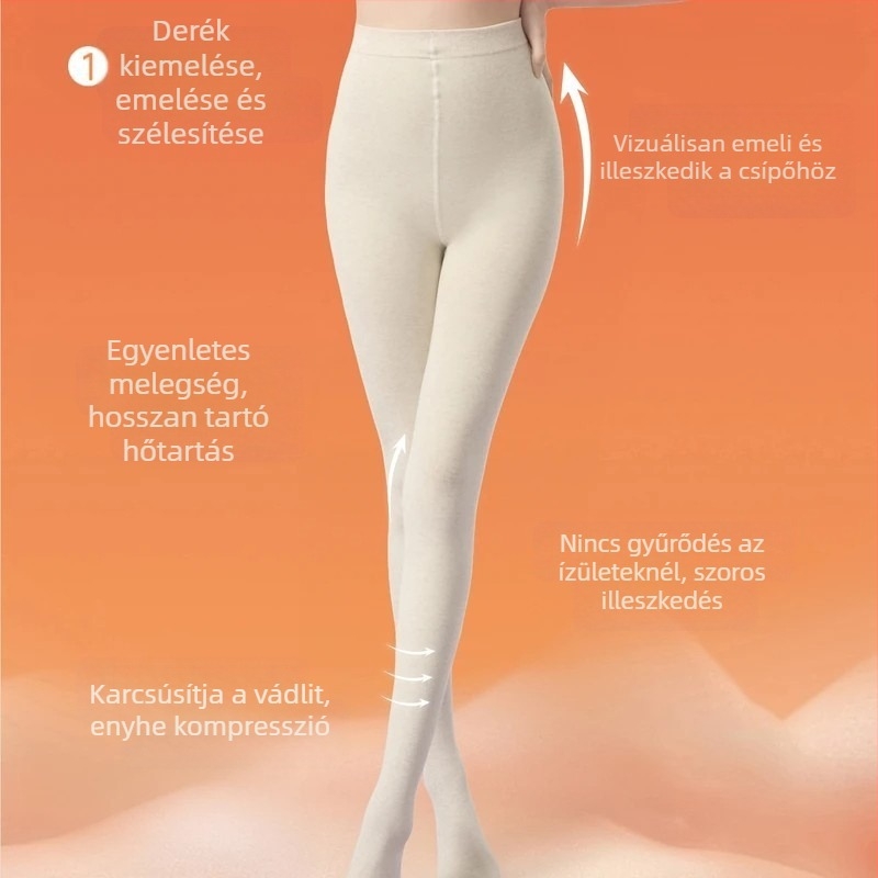 Női fleece belsés leggings, tejfehér színben, vastag és meleg, karcsúsító hatás, őszi-tavaszi stílus