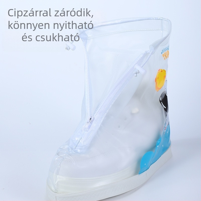 Aranyos mesefigurás esőcipővédő gyerekeknek, vastagabb, csúszásmentes, PVC vízálló középmagas