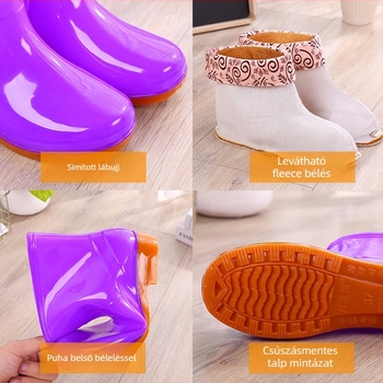 Női PVC esőcsizma, alacsony szár, alacsony sarka 1–3 cm, egyszínű, minden évszakban