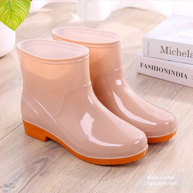 Női PVC esőcsizma, alacsony szár, alacsony sarka 1–3 cm, egyszínű, minden évszakban