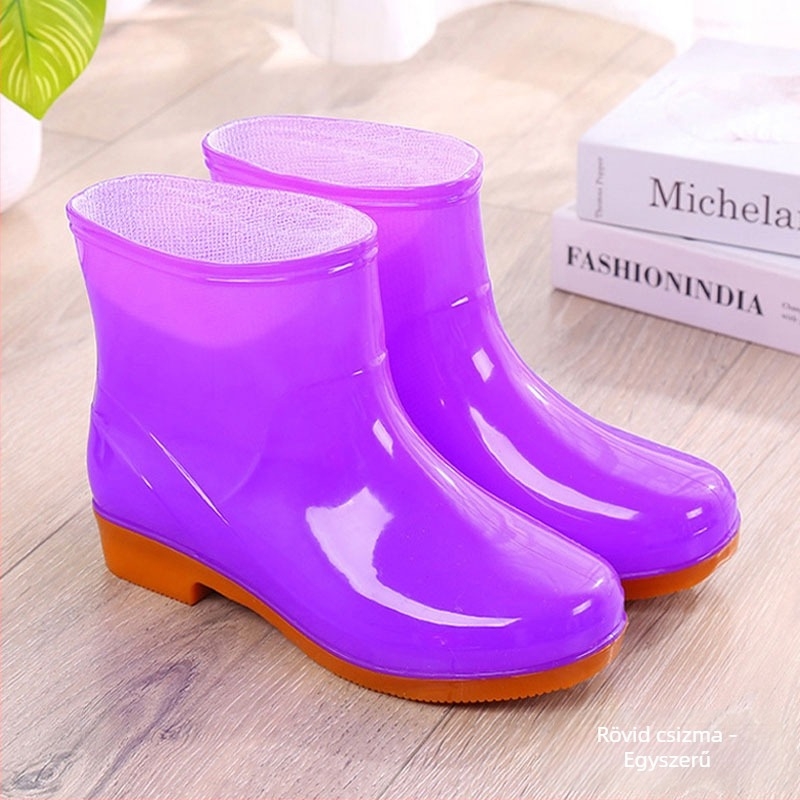 Női PVC esőcsizma, alacsony szár, alacsony sarka 1–3 cm, egyszínű, minden évszakban