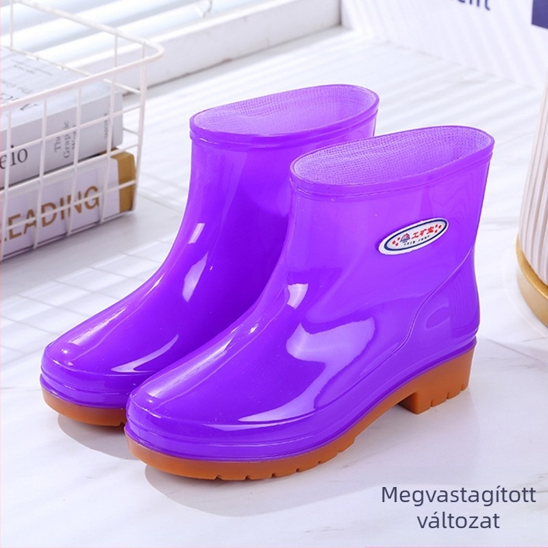 Női PVC esőcsizma, alacsony szár, alacsony sarka 1–3 cm, egyszínű, minden évszakban