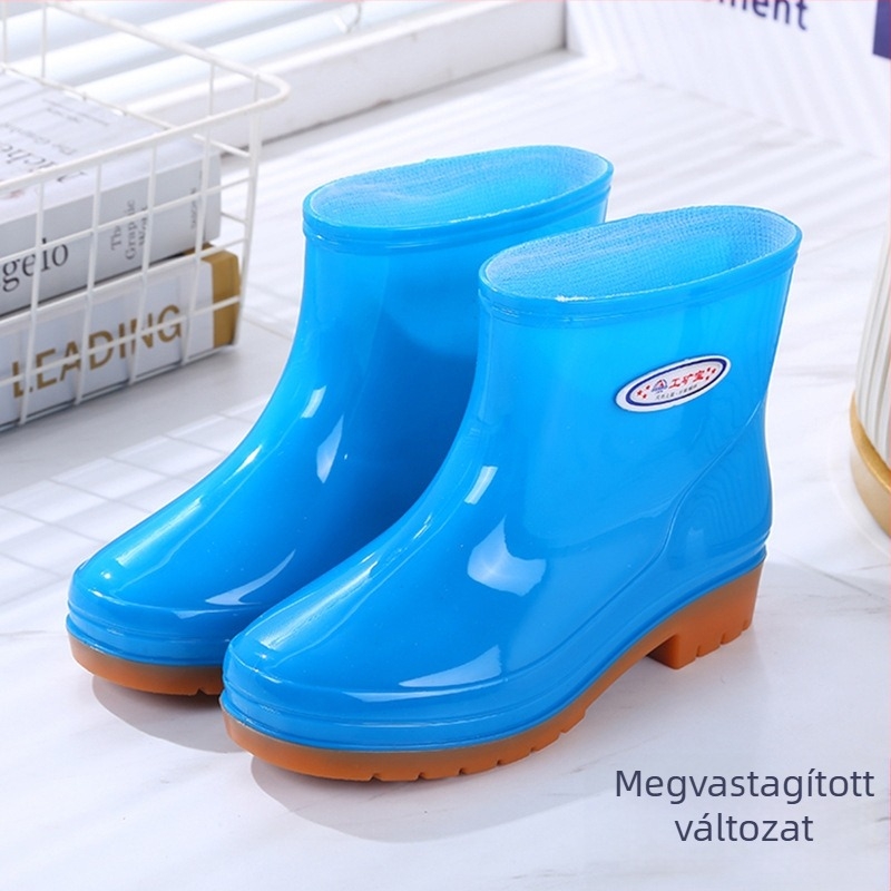 Női PVC esőcsizma, alacsony szár, alacsony sarka 1–3 cm, egyszínű, minden évszakban