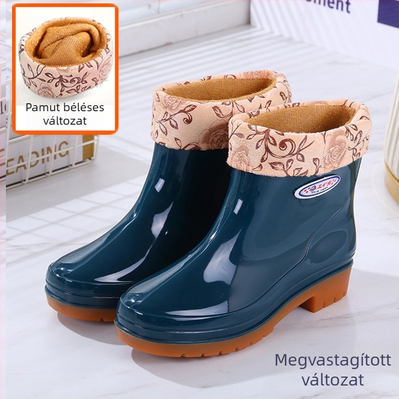 Női PVC esőcsizma, alacsony szár, alacsony sarka 1–3 cm, egyszínű, minden évszakban