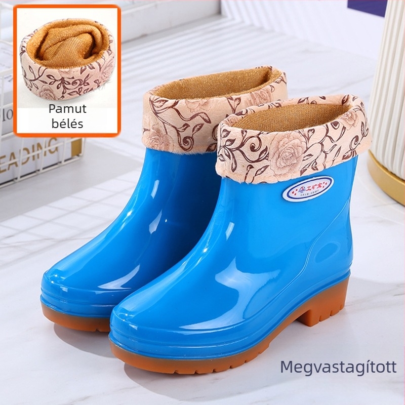 Női PVC esőcsizma, alacsony szár, alacsony sarka 1–3 cm, egyszínű, minden évszakban
