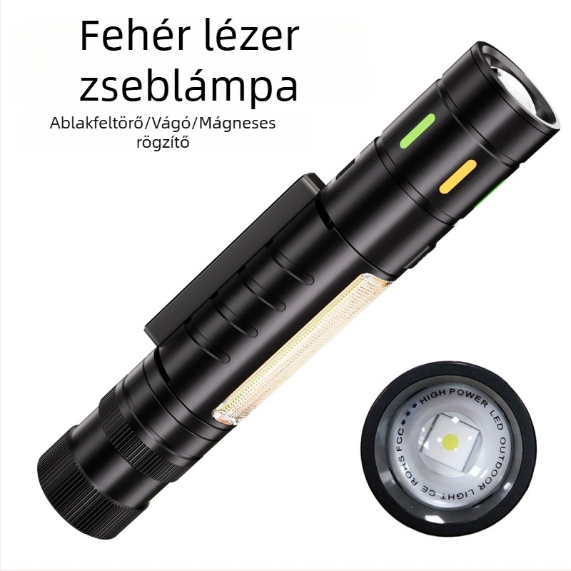 Multifunkcionális autó LED munkalámpa fehér lézerrel + COB LED-del, 20W, 3000mAh, 350+ lm, 500m+ hatótávolság, alumínium ötvözet, mágnes, optikai zoom