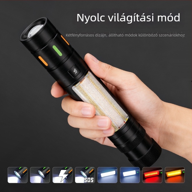 Multifunkcionális autó LED munkalámpa fehér lézerrel + COB LED-del, 20W, 3000mAh, 350+ lm, 500m+ hatótávolság, alumínium ötvözet, mágnes, optikai zoom