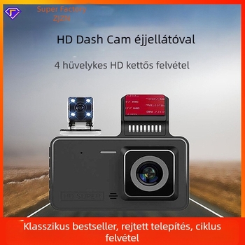 Autóba dash cam elülső és hátsó dupla lencsével, 1080p, 170° látószög, automatikus hurkoló felvétel, TF-kártya 64GB-ig támogatott