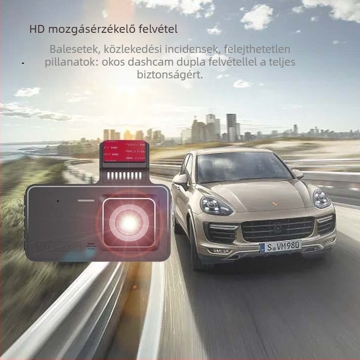 Autóba dash cam elülső és hátsó dupla lencsével, 1080p, 170° látószög, automatikus hurkoló felvétel, TF-kártya 64GB-ig támogatott