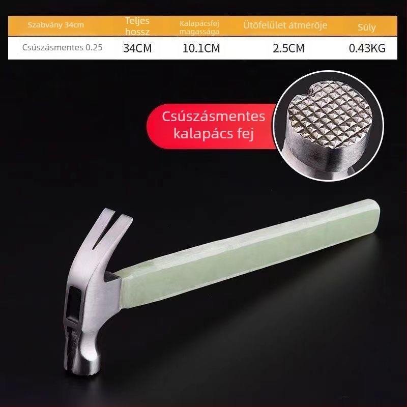 Szigetelt nyeletű csapókalapács, csúszásmentes markolattal, mágneses szeg kiemelésére, integrált asztalos kis kalapács, fej magas széntartalmú acélból