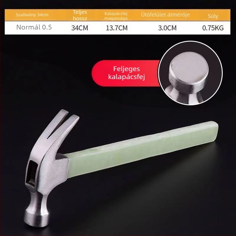 Szigetelt nyeletű csapókalapács, csúszásmentes markolattal, mágneses szeg kiemelésére, integrált asztalos kis kalapács, fej magas széntartalmú acélból