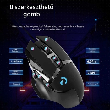 G502 vezetékes játékmouse, optikai érzékelő 5600 DPI, 7 gomb, USB, ergonómikus