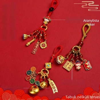 Kulcstartó 'Pass the Exam' felirattal • Zn ötvözet • galvanizált bevonat • állat motívum • etno-retro stílus