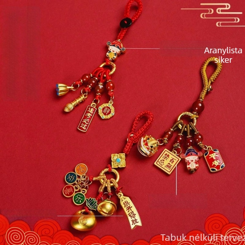 Kulcstartó 'Pass the Exam' felirattal • Zn ötvözet • galvanizált bevonat • állat motívum • etno-retro stílus