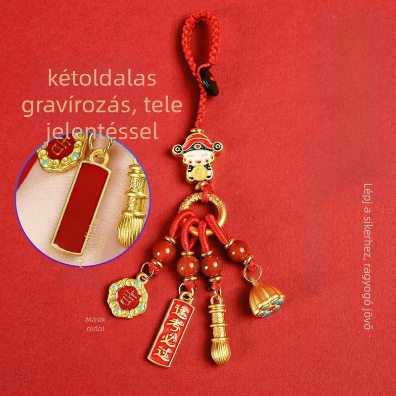 Kulcstartó 'Pass the Exam' felirattal • Zn ötvözet • galvanizált bevonat • állat motívum • etno-retro stílus