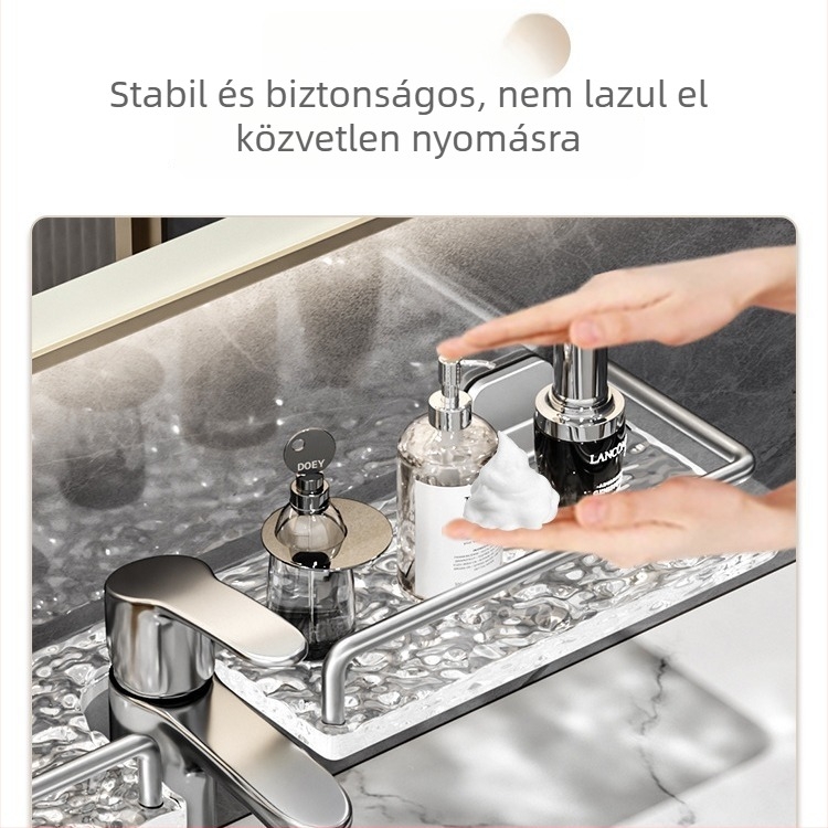 Fürdőszobai tároló alumíniumötvözetből, furatmentes szerelés, homokfújt felülettel, 40 Jin teherbírás, egy polc