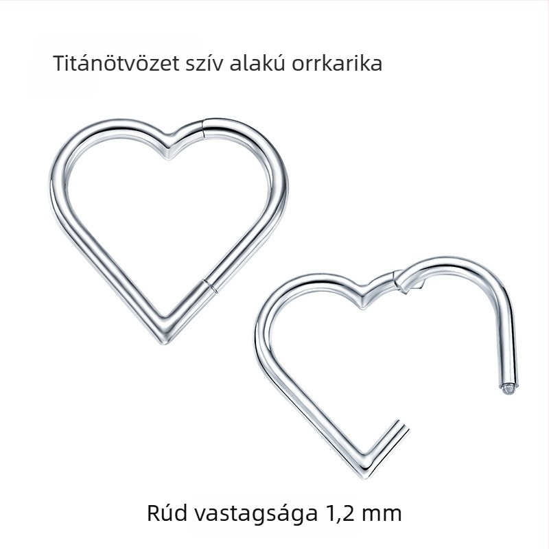 G23 szív alakú titanötvözet orrgyűrű, zárt, varrat nélküli gyűrű; testpiercing ékszer: orrgyűrű, ajakstud, fülstud