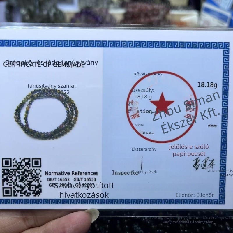 Turmalin karkötő kézzel készített gyöngyökkel, uniszex, friss és édes stílus, származás Shantwei