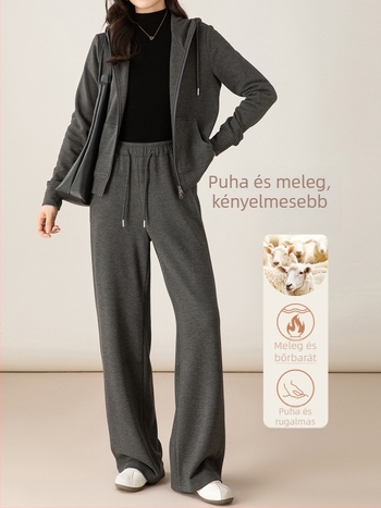 Xinge Női kapu ucnis melegítő szett, mű kasmír, téli casual koreai stílus, karcsúsított fazon