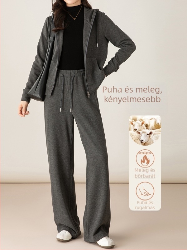 Xinge Női kapu ucnis melegítő szett, mű kasmír, téli casual koreai stílus, karcsúsított fazon