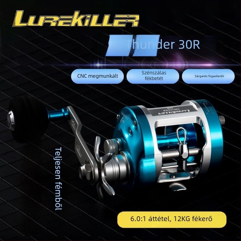 Lurekiller teljesen fémből készült offshore horgászorsó – Thunder 30R, lassú jigelés acéllemez, szinkron vezető fonal, 12 kg húzás