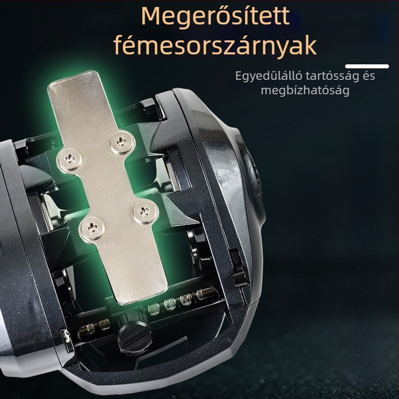 Távolsági dobós horgászorsó, könnycsepp formájú testéssel, nagy damilkapacitás, sós vízálló, fém orsó és alap