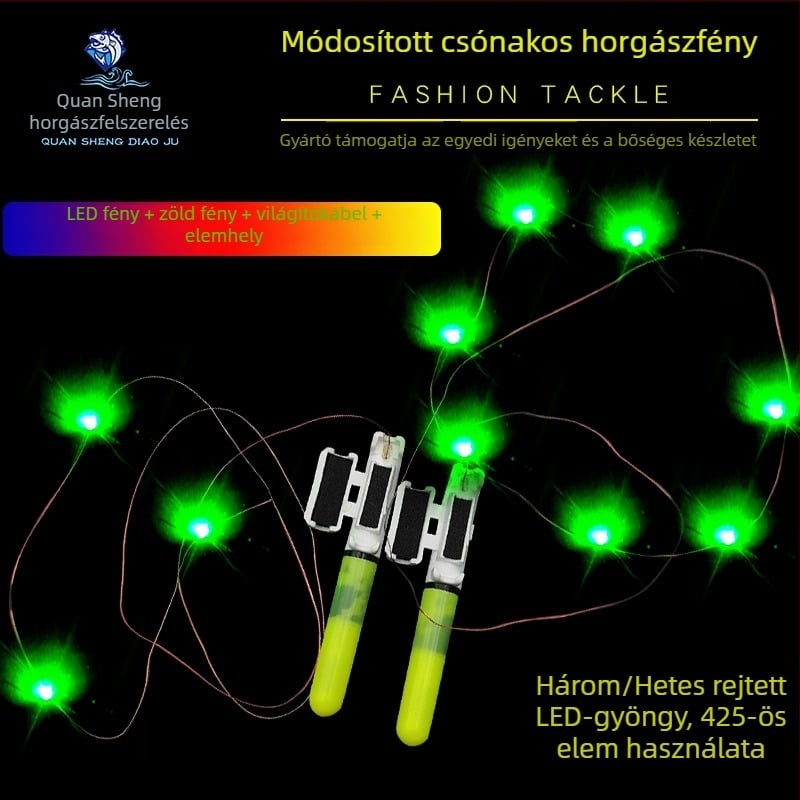 Akkumulátoros LED horgászbot világítás, 3-LED jelzőfény, hatótávolság 50 m-ig (elemek nélkül)