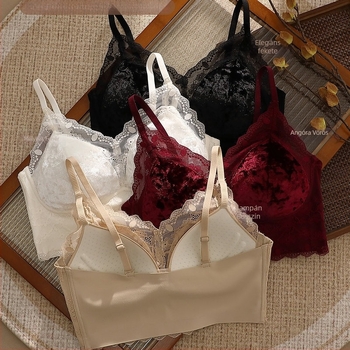 Velúr anyagú wrap melltartó, teljes kosár, vékony alakított kosár, lélegző hátsó rész, luxus dizájn