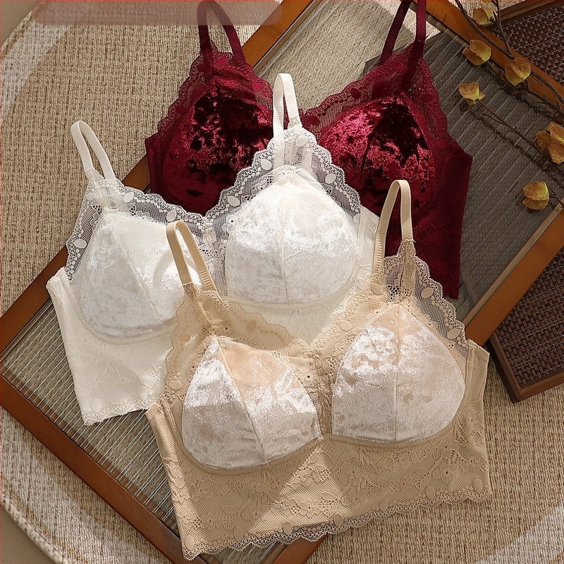 Velúr anyagú wrap melltartó, teljes kosár, vékony alakított kosár, lélegző hátsó rész, luxus dizájn