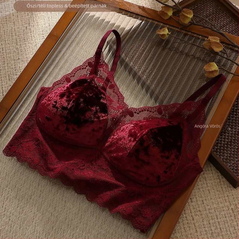 Velúr anyagú wrap melltartó, teljes kosár, vékony alakított kosár, lélegző hátsó rész, luxus dizájn