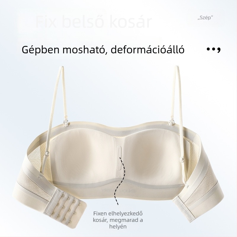 Felső nélküli, varrat nélküli melltartó, párnázott, 3/4 kosár, levehető dupla vállpántok, fő anyag: nylon, bélés: spandex <30%