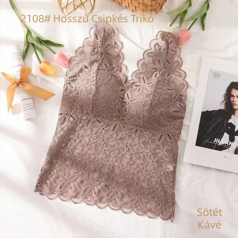 Csipkés váll nélküli melltartó latex párnával - teljes kosár, pohárforma: felső vékony, alsó vastag, 85% nylon