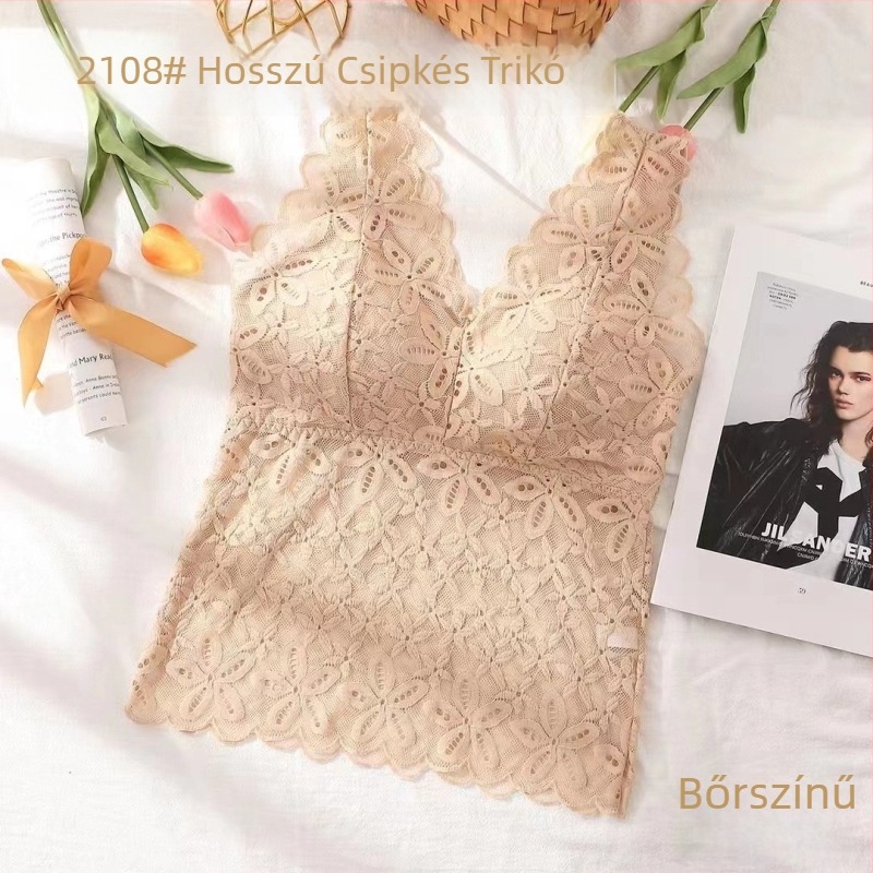 Csipkés váll nélküli melltartó latex párnával - teljes kosár, pohárforma: felső vékony, alsó vastag, 85% nylon