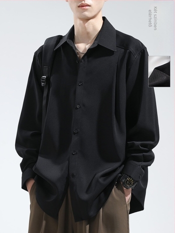 Férfi ing, vasalás nélküli, gyűrődésmentes, hosszú ujjú, széles gallér