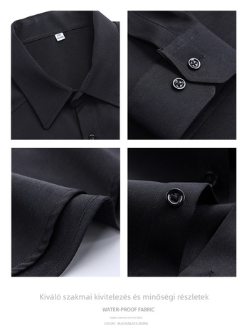 Férfi ing, vasalás nélküli, gyűrődésmentes, hosszú ujjú, széles gallér