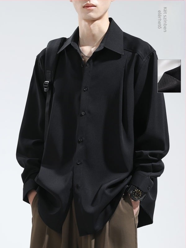 Férfi ing, vasalás nélküli, gyűrődésmentes, hosszú ujjú, széles gallér