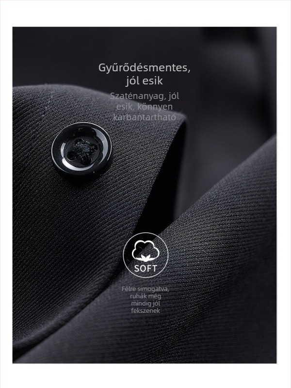 Férfi ing, vasalás nélküli, gyűrődésmentes, hosszú ujjú, széles gallér