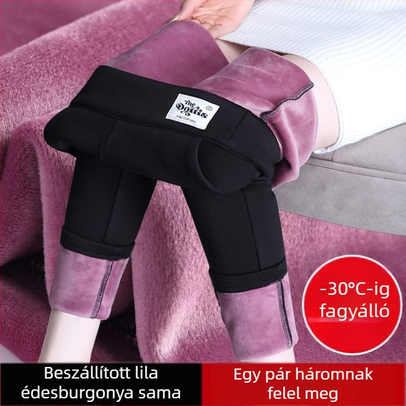 Téli velúr egyrészes nadrág fleece béléssel, vastag meleg poliészter keverék, rugalmas szűk fazon