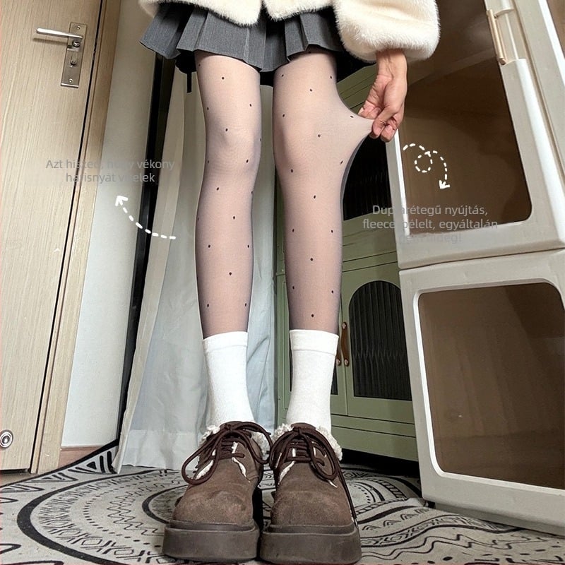 Nylon pöttyös harisnyanadrág fleece béléssel, vastagított, lábfejes, meleg és formázó hatás