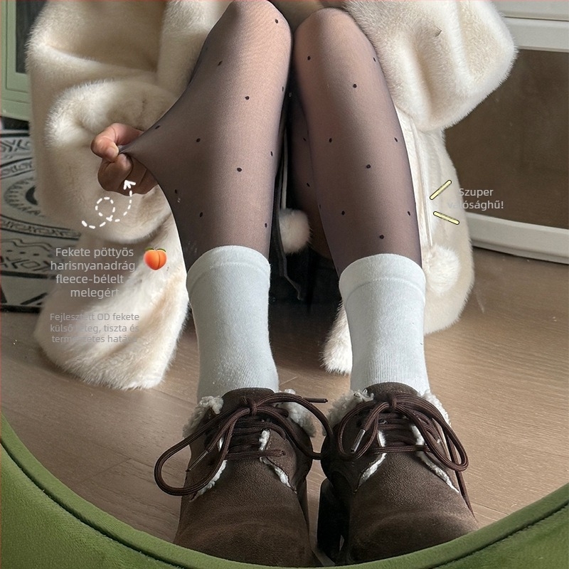 Nylon pöttyös harisnyanadrág fleece béléssel, vastagított, lábfejes, meleg és formázó hatás