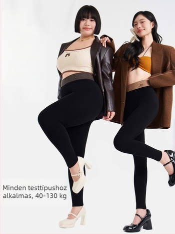 Plusz méretű fleece-béléssel, magas derékkal, lábfejig érő leggings, fekete